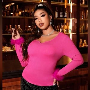 NWT Hot Pink Feather Cuff Shirt